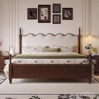 ราคา เตียงไม้กระเป๋าแต่งงานที่เรียบง่าย1.5เตียงคู่ขนาดใหญ่โบราณเตียงคู่นุ่มจีนอเมริกันฝรั่งเศสย้อนยุคเตียงโบราณ1.8 วุบเอ็กซ์ (48705661088)