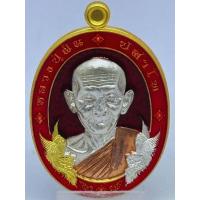 ราคา (390) เหรียญพระแท้ จี้พระ เหรียญ 4K ลงยาแดง รุ่นโชคดี หลวงปู่ฝั้น ปสาโท (48103154677)