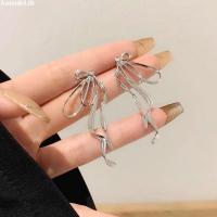 ราคา [AD] Niche Ribbon Bow Earrings Women Light Luxury High-end Earrings Ins Cool Style Earrings (29887763295)