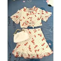 ราคา Set 2ชิ้น เสื้อเชิ้ตกระดุมหน้า ผูกโบว์เอว+กระโปรงระบายซิปข้าง Size S งานป้าย(มือสอง สภาพใหม่) (8614518078)