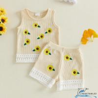 ราคา ชุดเด็กสองชิ้นลายดอกทานตะวันสำหรับฤดูร้อน เสื้อกล้ามและกางเกงขาสั้น (55803511860)