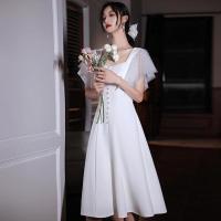 ราคา ชุดเดรสออกงานสีขาวสไตล์มินิมอล เรียบหรูสวยดูดี ใส่เป็น ชุดราตรี ชุดออกงาน ชุดไปงานแต่งงาน กลางวัน กลางคืน (18524989381)
