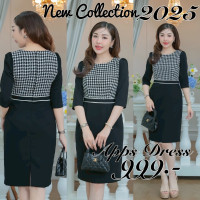 ราคา ชุดชิโนริดำ เดรสทรงสอบ เดรสโทนสีดำ~ขาว ตัวเสื้อผ้าทวิต ลายชิโนริ ออกแบบกุ้นขอบเอว แขน3ส่วน กระโปรงผ้าสเปนเด็กซ์ทรงสอบ (41108357227)