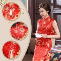 ราคา ๊ชุดเจ๊ก กี่เพ้ายาว แขนกุด สีแดง สีชมพู ชุดกี่เพ้า เสื้อกี่เพ้า เสื้อจีนสำหรับผู้หญิง คอจีน (27823462195)