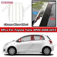 ราคา 8pcs Glossy Chrome PC วัสดุกระจกรถประตูหน้าต่างกลาง BC เสาโพสต์คอลัมน์สติกเกอร์ Trim สําหรับ Toyota Yaris XP90 2006-2013 (28720897409)