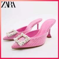 ราคา Zara ใหม่ รองเท้าแตะ ปากตื้น หัวแหลม ประดับพลอยเทียม ทรงสี่เหลี่ยม แฟชั่นฤดูร้อน (29908956700)