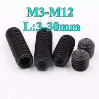 ราคา ((LXY) 12.9 ชุบดำ ตัวหนอน สกรู ตัวหนอน หกเหลี่ยม ปลายตัด เกลียวมิล วิจิตร M3M4M5M6M8M10M12/ Hex Socket Set Screw w/ Cup Point (-RM-TH-w) (41460895285)