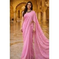 ราคา ชุดส่าหรี ผ้าส่าหรีอินเดีย มือสองSAREE-01สีชมพู ผ้าชีฟอง แบบนุ่งเอง ความยาว 6ม. ส่าหรีอินเดีย ชุดอินเดีย (56654940933)