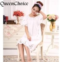 ราคา ผู้หญิงสีขาวแขนสั้นผ้าฝ้ายลูกไม้ชุดนอนชุดหญิงหลวม Nightgown ชุดนอน (48252929599)