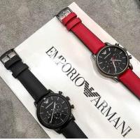 ราคา Armani watch สายหนังแท้ สีดำ,แดง (1640640571)