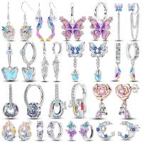 ราคา 925 Sterling Silver Rose Bear Glazed Flower Butterfly Dragonfly Earrings Zircon Making Jewelry for Women Wedding Party (26943319075)