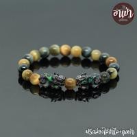 ราคา หินตาเสือทอง โกลเด้นบลูไทเกอร์อายส์ Golden Blue Tiger Eye ขนาด 8 มิล ปี่เซียะเปลี่ยนสีคู่ สีดำ หินแท้ 100% หินตาเสือ (2293894444)