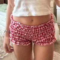 ราคา แฟชั่นผู้หญิง Cropped กางเกงขาสั้น Casual Checkered เซ็กซี่ต่ำเอวขอบลูกไม้กางเกงขาสั้น YES (26056795289)
