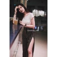 ราคา กางเกงแหวกขา แหวกข้าง ริ้วใหญ่สีดำ (3902569724)