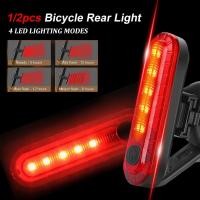 ราคา 1/2pcs ไฟท้ายไฟส่องสว่าง USB แบบชาร์จไฟได้แบบชาร์จไฟท้ายไฟท้าย 4 โหมดอุปกรณ์เสริมไฟท้ายจักรยาน LED (24820201560)