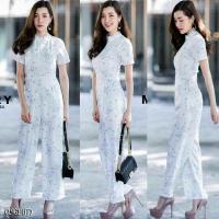 ราคา งานป้ายNATNICHA จั๊มกางเกงขายาวสีขาวลายดอกไม้ เสื้อผ้าแฟชั่นมือ2 (3176118247)