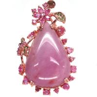 ราคา เข็มกลัดอพลอยแท้ ทับทิม สีชมพู 27 x 39 mm. ล้อม แซฟไฟร์ชมพู โกเมนเขียว เงินแท้ 925 ชุบนาค (rose gold) (25810912964)