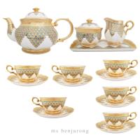 ราคา ชุดกาน้ำชา เบญจรงค์ผสมงานทองนูน เซรามิคเนื้อ royal bone china (12512980541)