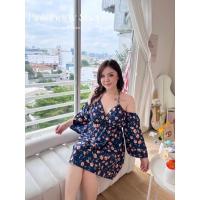 ราคา Big size ส่งไว เดรสคล้องคอพิมพ์ลายแฟชั่นสาวอวบอ้วน อก34-52 (29302326975)