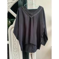 ราคา เสื้อสีดำคอวีแฟชั่นผ้าซาติน (27602585676)