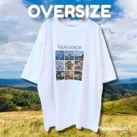 ราคา Happier than everเสื้อยืดโอเวอร์ไซส์สกรีนลายVan_goghสีขาว/เขียว/ดำ (17201081623)