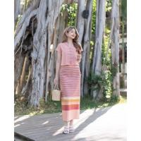 ราคา ผ้าถุงทออัดกาว สีนู้ด ผ้าถุงเย็บสำเร็จแบบติดตะขอและกระดุม (48001793540)