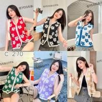 ราคา C270.เสื้อกล้ามไหมพรมซิปหน้า ทอลายดอกน่ารัก (24057034735)