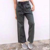 ราคา ใส่ได้ทั้งหญิงชาย กางเกงวินเทจ กางเกงทรงลุง กางเกงทหารสีเขียวขี้ม้าเข้ม (7648719876)