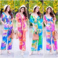 ราคา ชุดเซท 2 ชิ้น มัดย้อม เสื้อผูกหน้า แขนสั้น มาพร้อมกางเกงขายาว มีกระเป๋า เอวสม็อคหลัง ผ้าสปันพริ้วสวย (3725312467)