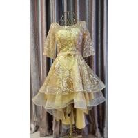 ราคา ชุดราตรีสีทอง size M ชุดราตรี ชุดออกงาน ชุดเพื่อนเจ้าสาว ชุดงานแต่ง ชุดราตรีลูกไม้ ชุดเดรสสีทอง งานป้ายมือสอง (26472899110)