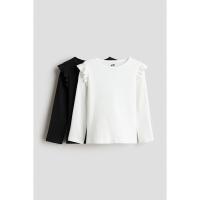 ราคา H&M(เอชแอนด์เอ็ม) เสื้อผ้าคอตตอนถักลายแพ็ค 2 ชิ้น Girls 2-pack ribbed cotton tops 1250055_5 (28088873371)