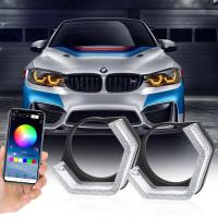 ราคา 3 นิ้ว 5D RGB LED Angel Eyes Halo แหวนรูปสี่เหลี่ยมผืนผ้า DRL ครอบคลุมไฟเลี้ยว App ควบคุม Halo สําหรับไฟหน้ารถ (43061454600)