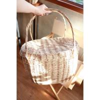 ราคา ตะกร้าหวายแท้ฝาปิดใบใหญ่ ตะกร้าปิคนิค ใส่ของได้เยอะ สวย แข็งแรง พร็อบชั้นดี (7069410585)