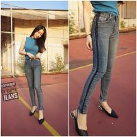 ราคา กางเกงยีนส์ทรงสกินนี่ผ้าฮ่องกงแต่งแถบข้างผ้านิ่มยืดดีมาก (6428508729)