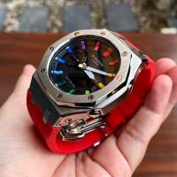 ราคา GA-2100 G-shock AP Rubber แดง กรอบเลสเงินหน้า Rainbow GEN3 ของแท้100% (17970551429)