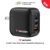 ราคา Verbatim เครื่องชาร์จผนัง GaN ขนาดกะทัดรัดพิเศษ 3 พอร์ต 70W - รวมอะแดปเตอร์ UK & EU (MGaN70-3) (57655282454)
