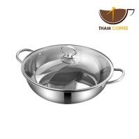 ราคา หม้อชาบู2ช่อง 28 32cm หม้อสุกี้สแตนเลส Shabu Pot พร้อมฝาแก้ว ไม่เป็นสนิม Tham coffee (29153669221)
