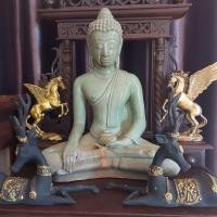 ราคา พระบูชา ศิลปอู่ทองยุคสุพรรณภูมิ เนื้อดินสังคโลก หน้าตัก 11 นิ้ว สูง 14 นิ้ว งานปั้นมือสุโขทัย น้ำเคลือบเขียวไข่กา (16243586241)