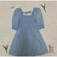 ราคา Smocked Cotton Dress (Light Blue) เดรสสม็อค h&m สีฟ้า มือสอง (25312158851)