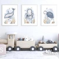 ราคา การ์ตูนน่ารักปลาวาฬปลาหมึกยักษ์เต่าม้าน้ําสัตว์ทะเลโปสเตอร์พิมพ์ผ้าใบจิตรกรรมตกแต่งบ้าน (56752343029)