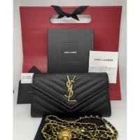 ราคา New YSL LARGE FLAP WALLET สีดำอะไหล่ทอง (15749931812)