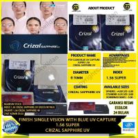ราคา ESSILOR SINGLE VISION CLEAR BLUE UV CAPTURE SUPER 1.56 CRIZAL SAPPHIRE เลนส์กระจก UV (40427419839)
