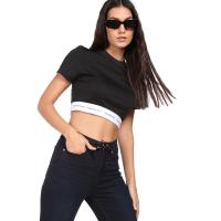 ราคา CALVIN KLEIN Women Black Short Sleeve Brand Tape Crop T-Shirtของแท้ (26527337102)