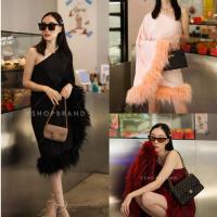 ราคา พร้อมส่ง เดรสไหล่เฉียงแต่งชายขนนก งานป้าย vshopbrand (29512635364)