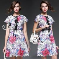 ราคา Sevy Rainbow Flora Lace Short Sleeve Mini Dress (7912363120)
