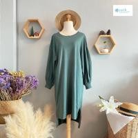 ราคา earth music&ecology เดรสทรงปล่อย มือสองญี่ปุ่นแท้% Size F สีเขียว ผ้าคอตตอน คอกว้าง แขนยาว มีตำหนิ! สีเฟด (Lot 9) (10691535235)