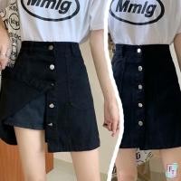 ราคา กระโปรงยีนส์สั้นกระดุมหน้า สีดำด้านในเป็นกางเกงขาสั้น (18947177190)