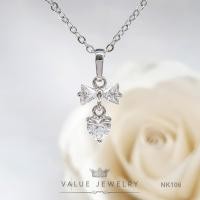 ราคา สร้อยคอพร้อมจี้ ประดับคริสตัลเพชรรูปหัวใจ Heart Shaped ลายโบ Ribbon ขนาดเล็ก เครื่องประดับ สร้อย NK106 ValueJewelry (2191696449)