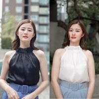 ราคา Velvet Satin เสื้อคอเต่าผ้าซาตินผูกโบว์ด้านหลัง (18955615157)