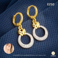 ราคา JNist E250 ต่างหูโบว์กลมหุ้มทองแท้ ต่างหูเพชรสวิส CZ ต่างหูห่วง ชุบทองไมครอน (13701190493)